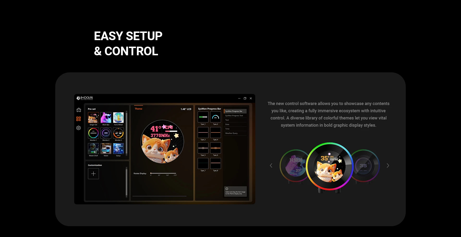 ID-COOLING SL360 V2 easy setup and control with LCD display customization software
