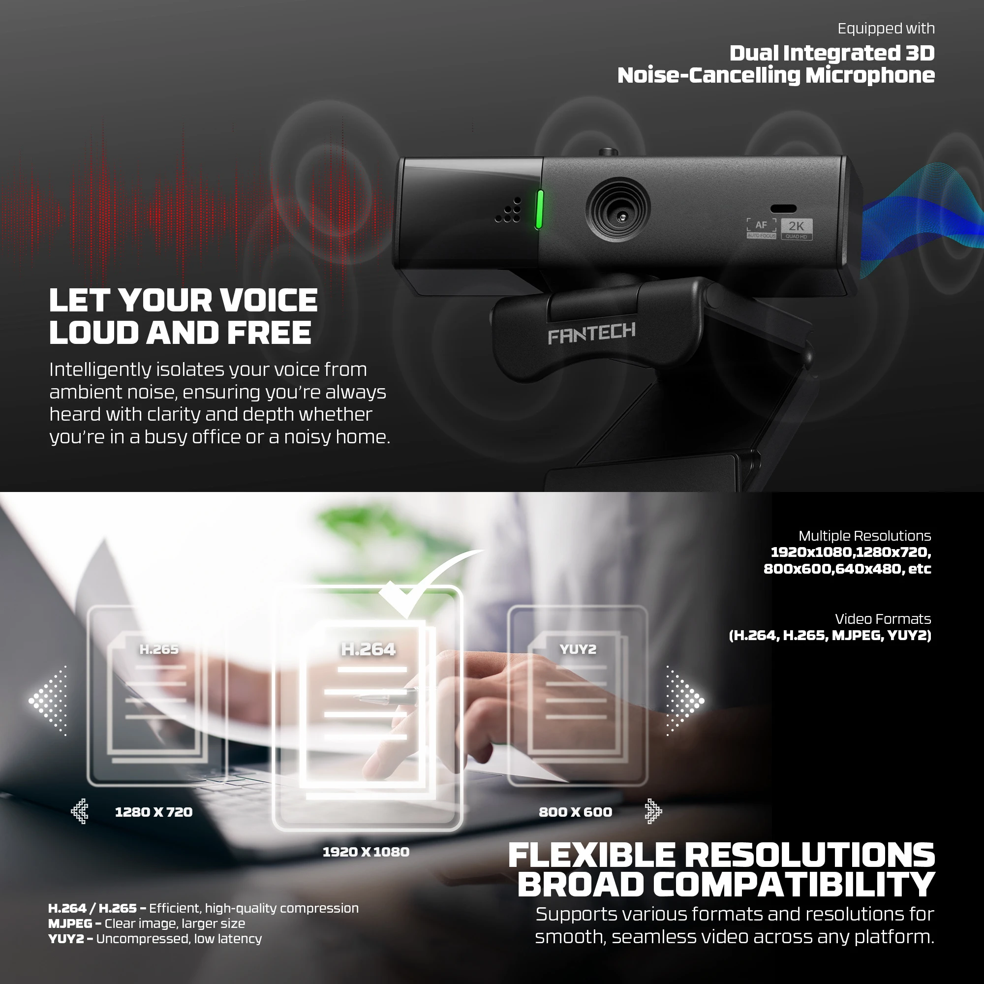 Fantech Luminous C50 webcam front view showing lens and privacy shutter