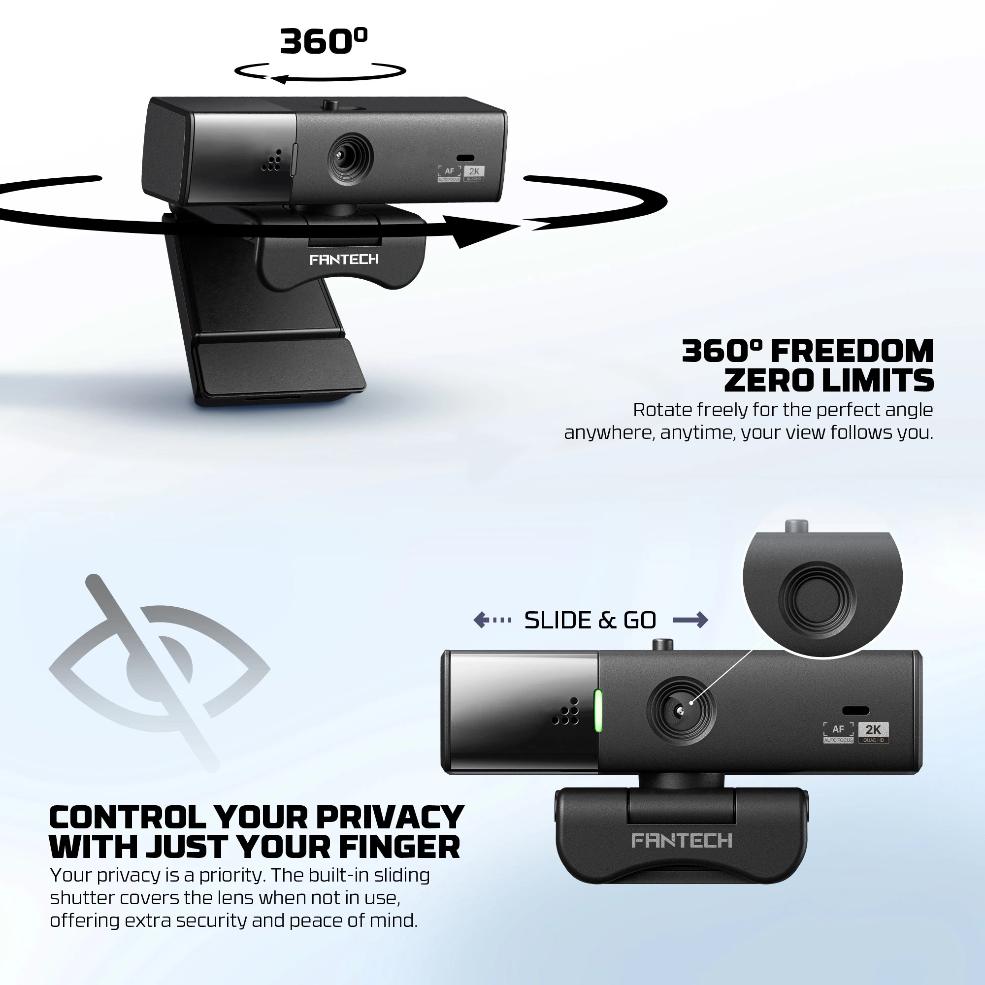 Fantech Luminous C50 webcam with 5MP sensor, 2K resolution, and autofocus
