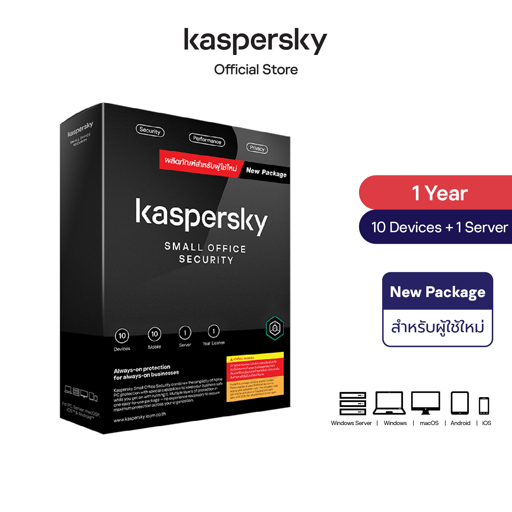 Kaspersky Small Office Security package labelled for one server and ten devices for one year