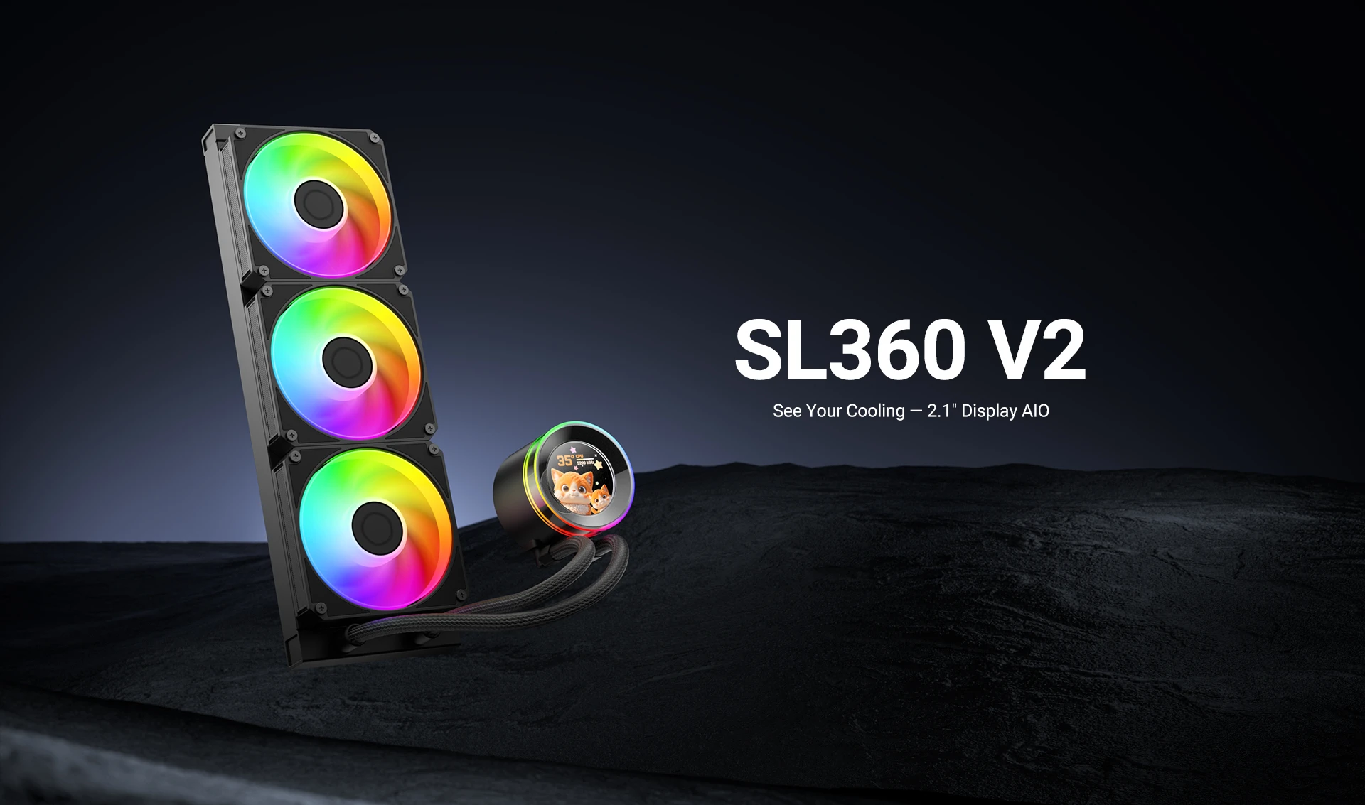 ID-COOLING SL360 V2 ARGB AIO liquid CPU cooler with 2.1 inch LCD display and 396mm radiator