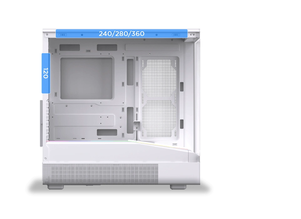 Xigmatek Sun Arctic airflow layout with 5 ARGB PWM fans