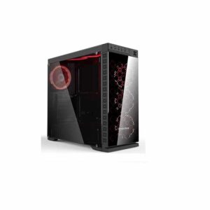 TechnoZone C3 mid-tower gaming PC case with dark front panel, side window and RGB fan lighting