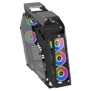TechnoZone C12 black gaming PC case with RGB fans, tempered-glass side panel and included 600W power supply configuration
