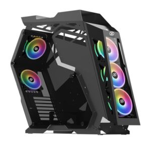 Alternate interior angle of the TechnoZone C12 RGB gaming PC case showing chassis frame and RGB fan positions