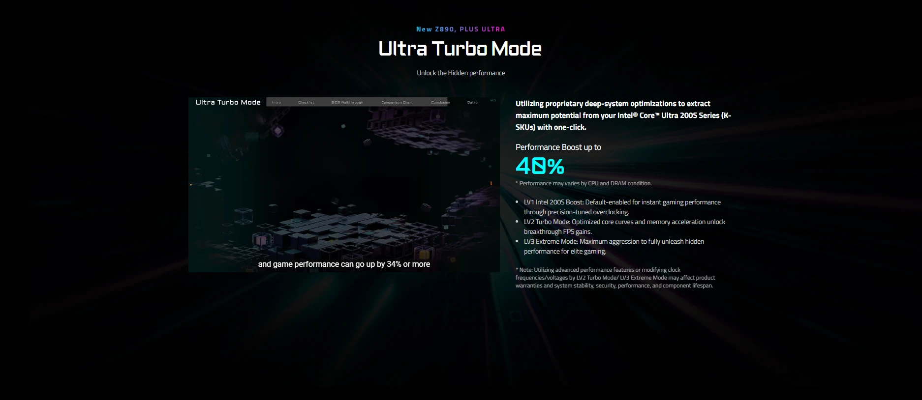 Gigabyte Z890 AORUS ELITE WIFI7 PLUS Ultra Turbo Mode for performance boost up to 40%