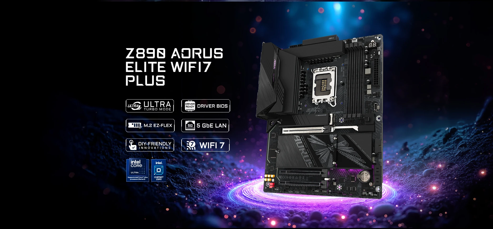 Gigabyte Z890 AORUS ELITE WIFI7 PLUS ATX motherboard with LGA1851 socket and DDR5 support