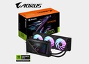 AORUS GeForce RTX 5090 XTREME WATERFORCE 32G graphics card with integrated 360mm AIO radiator; product image.