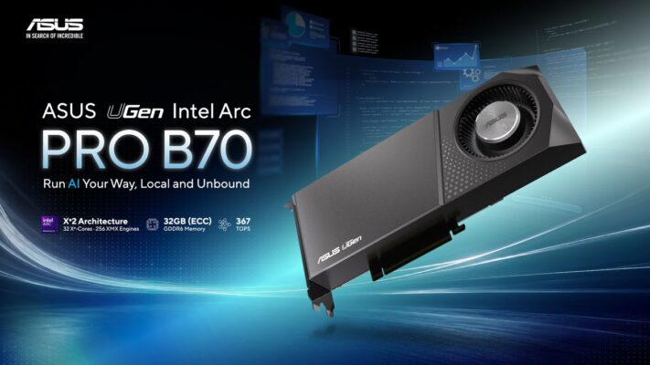 ASUS UGen Intel Arc Pro B70 workstation AI accelerator with 32GB ECC GDDR6