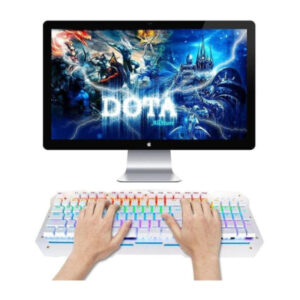 Aula F2009 white full-size mechanical keyboard with Brown switches; variant image sourced from retailer listing.