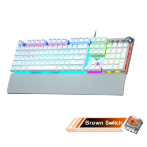 Aula F2058 white full-size mechanical keyboard with Brown switches; variant image sourced from retailer listing.