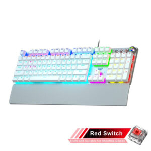 Aula F2058 white full-size mechanical keyboard with Red switches; variant image sourced from retailer listing.