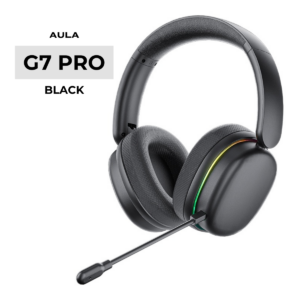 AULA G7 Pro black wireless gaming headset with RGB ear-cup lighting and detachable boom microphone