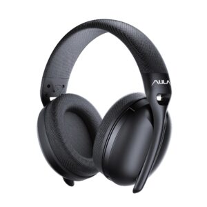 AULA S6 black wireless gaming headset with oval ear cups and integrated microphone