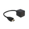 HDMI splitter adapter with one male HDMI connector and two female HDMI ports