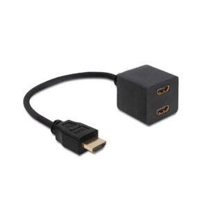 HDMI splitter adapter with one male HDMI connector and two female HDMI ports