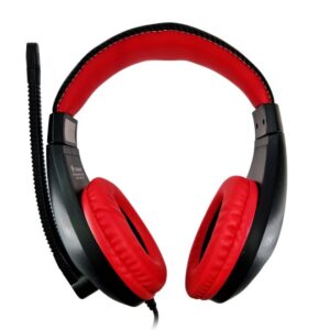 GIGAMAX GM1520 wired USB headset in black and red with microphone