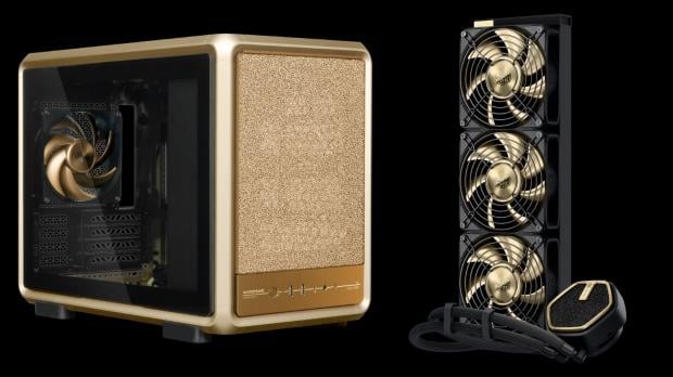 Cooler Master MasterFrame 400 Mesh Gold case and MasterLiquid Atmos II Pro Gold cooler