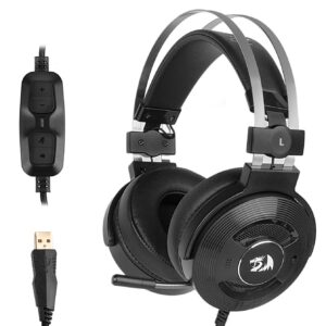 Detail view of the black Redragon H991 Triton wired gaming headset and its padded over-ear ear cups