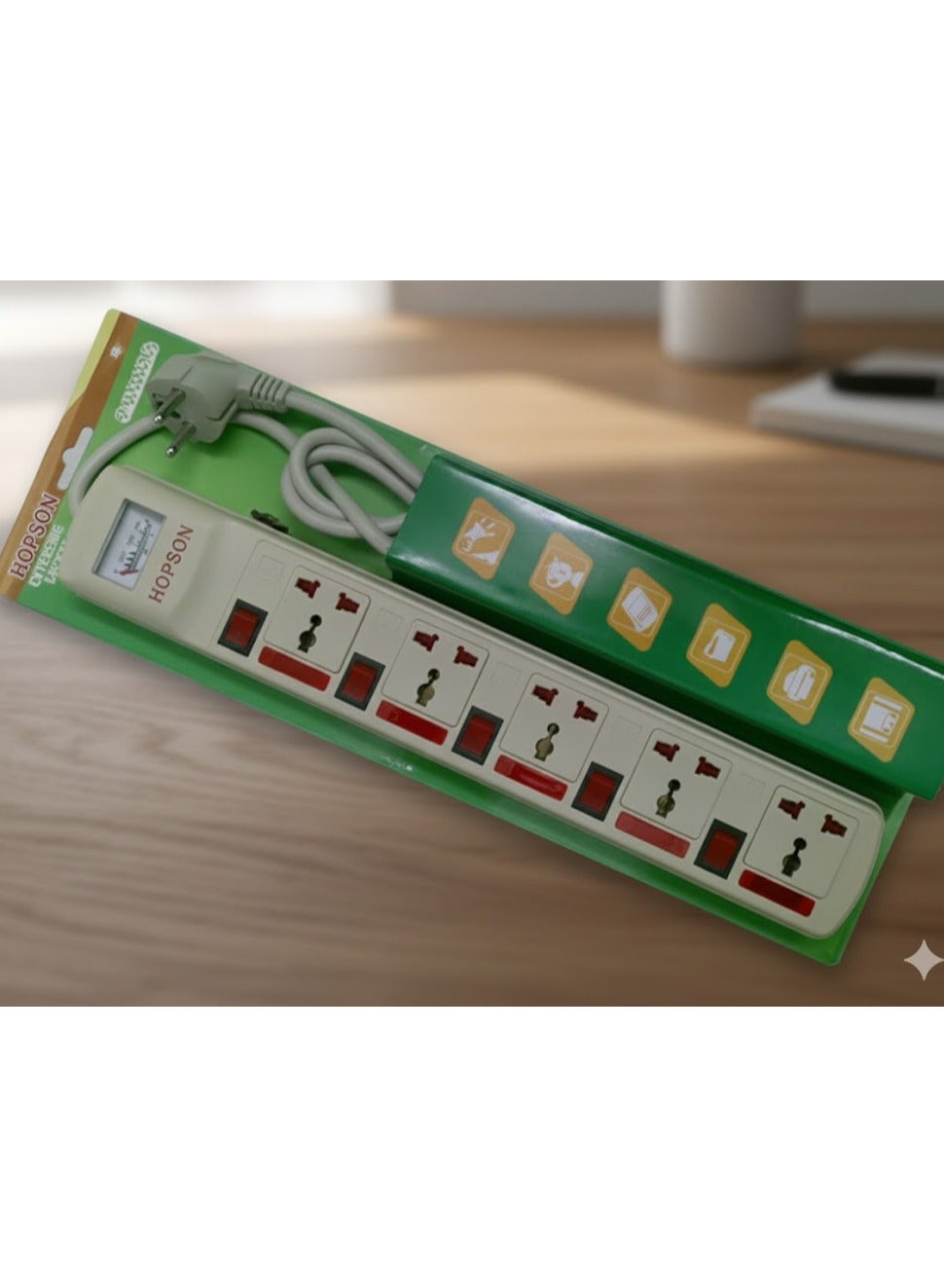 Generic four-outlet electrical power strip with a 2-metre cable; confirm socket type and electrical rating against the physical product