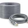 Illustrative generic gray Ethernet cable reel with RJ45 connectors; exact cable category, shielding, and length may differ.