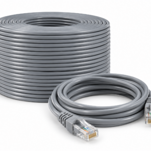 Illustrative generic gray Ethernet cable reel with RJ45 connectors; exact cable category, shielding, and length may differ.