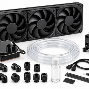 Illustrative generic custom liquid cooling kit; exact EK-Quantum Power Kit model and radiator size may differ.