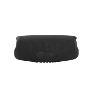 Rear ports view of the black JBL Charge 5 portable Bluetooth speaker