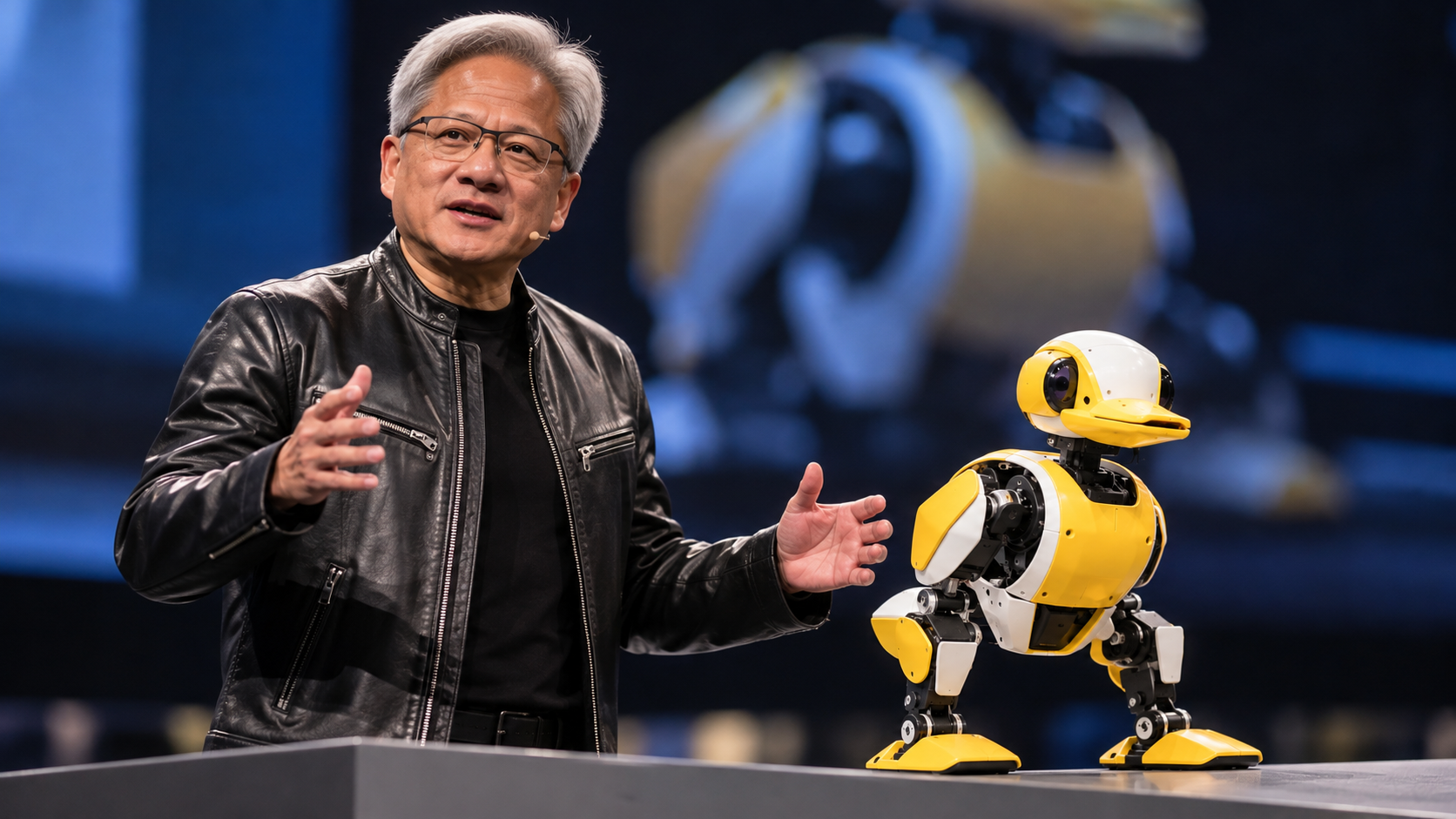Microduck bipedal robots in different colourways, official product image from Pollen Robotics
