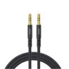 Joyroom SY-10A1 black braided 1 metre AUX audio cable with 3.5 mm male-to-male stereo connectors.