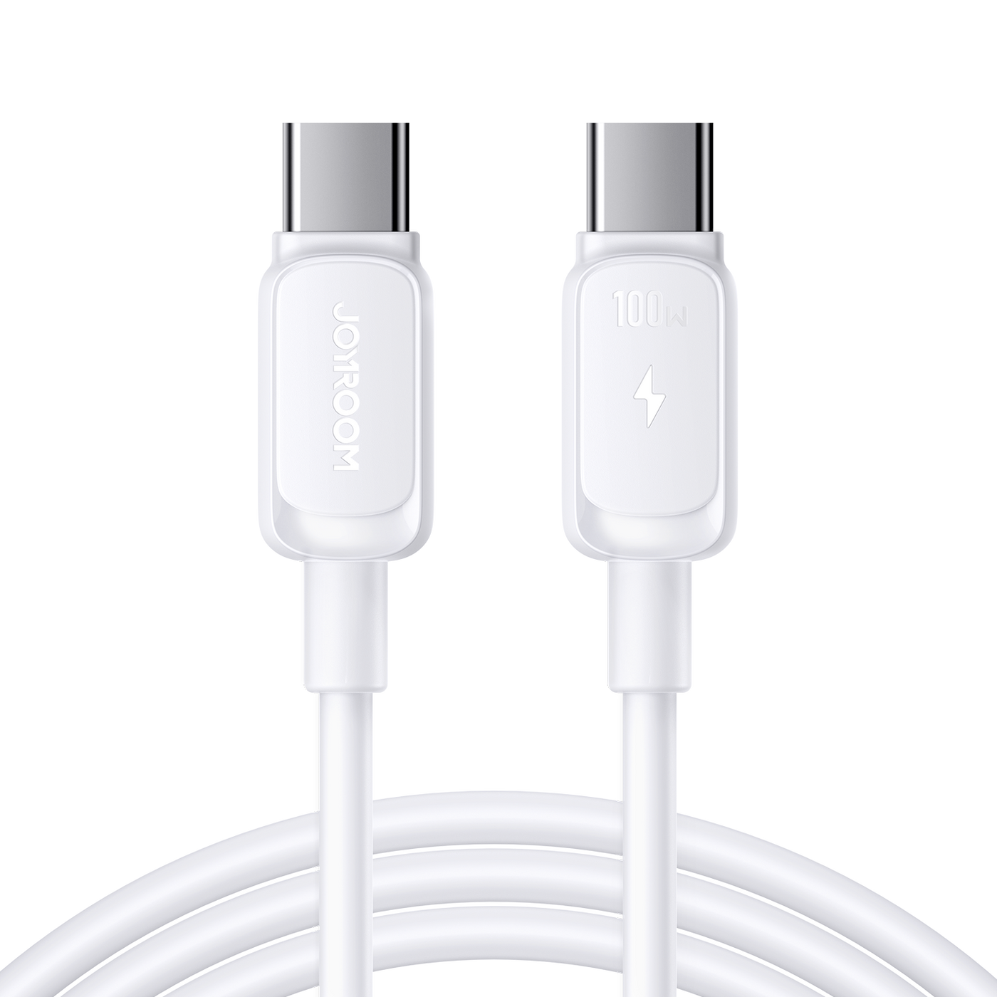 White JOYROOM 100W USB-C to USB-C charging cable, model S-CC100A14, showing both Type-C connectors
