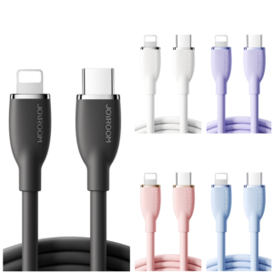 White JOYROOM USB-C to Lightning cable from the S-CL020A14 cable series, shown beside alternate color options