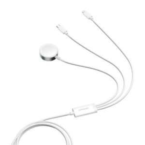 Joyroom S-IW008 white magnetic Apple Watch charger with USB-C and Lightning connectors, product image from Proshop