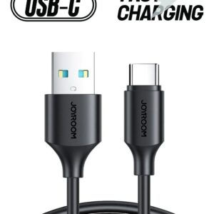 Black Joyroom S-A10 3A USB-A to USB-C charging cable, 1 metre, with both connector ends visible