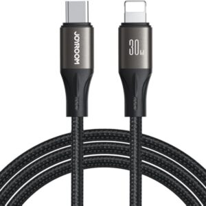 Alternate product view of the black Joyroom SA25 Light Speed 30W USB-C to Lightning cable, 1.2m