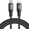 Joyroom SA25 Light Speed 30W USB-C to Lightning charging cable in black, 1.2 metres, showing both connectors
