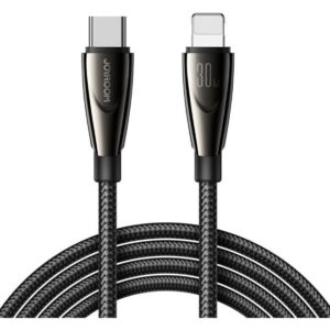 Black Joyroom S-A32 Starry Series 30W USB-C to Lightning charging cable, 1 metre, with connector close-up
