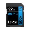 Lexar High Performance 800X 32GB SDHC UHS-I memory card, front label and card design