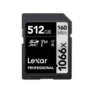 Lexar Professional 1066x 512GB SDXC UHS-I memory card with 160MB/s read speed