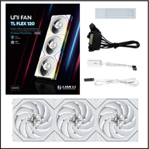 LIAN LI UNI FAN TL FLEX 120 white three-fan pack with LED FLEX receiver and included L-Wireless controller