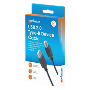 Manhattan USB 2.0 Type-B device cable 3m retail packaging showing the cable and USB connectors