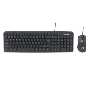 Manhattan black wired USB keyboard and matching wired mouse combo