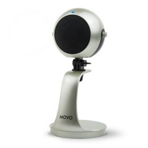 Movo WebMic-S silver USB condenser microphone with desktop stand, official Movo product image