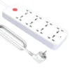 White generic power strip with eight AC outlets; source image is a visual reference and exact cable length and socket standard are not confirmed