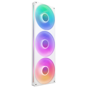 NZXT F420 RGB Core White 420mm triple-fan assembly angled view