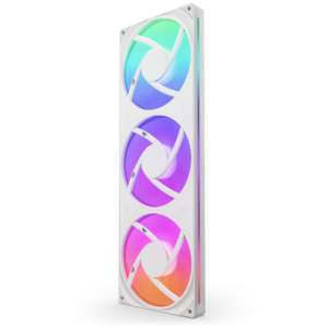 NZXT F420 RGB Core White triple-fan assembly front view with RGB lighting