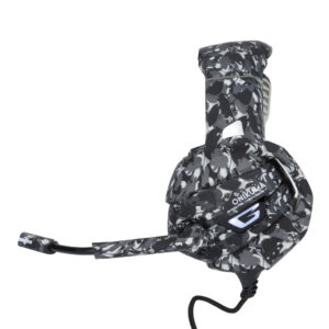 Side view of the Onikuma K5 camouflage gray gaming headset.