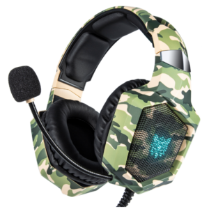 Angled product view of the Onikuma K8 green camouflage headset, EAN 6972470560381.