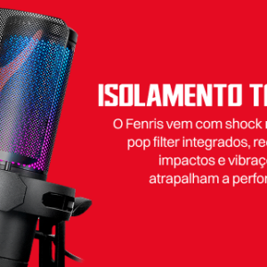 Redragon Fenris RGB GM301 USB-C condenser microphone with shock mount and pop filter.