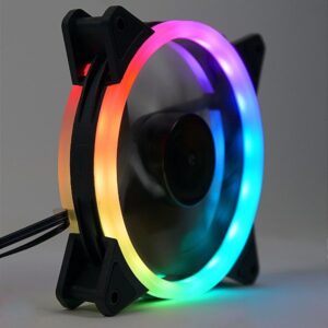 Detail view of a Redragon GC-F011 RGB case fan.